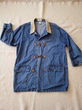 Vintage Long Denim Chore Coat Women's Size 22/24 Cotton Hong Kong